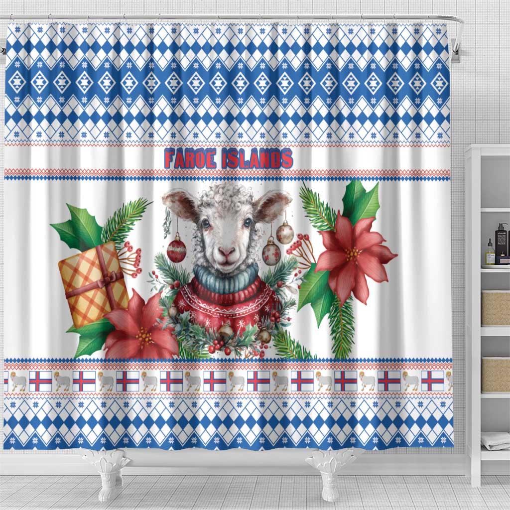 Faroe Islands Christmas Shower Curtain Cute Faroese Sheep Xmas Patterns - Wonder Print Shop
