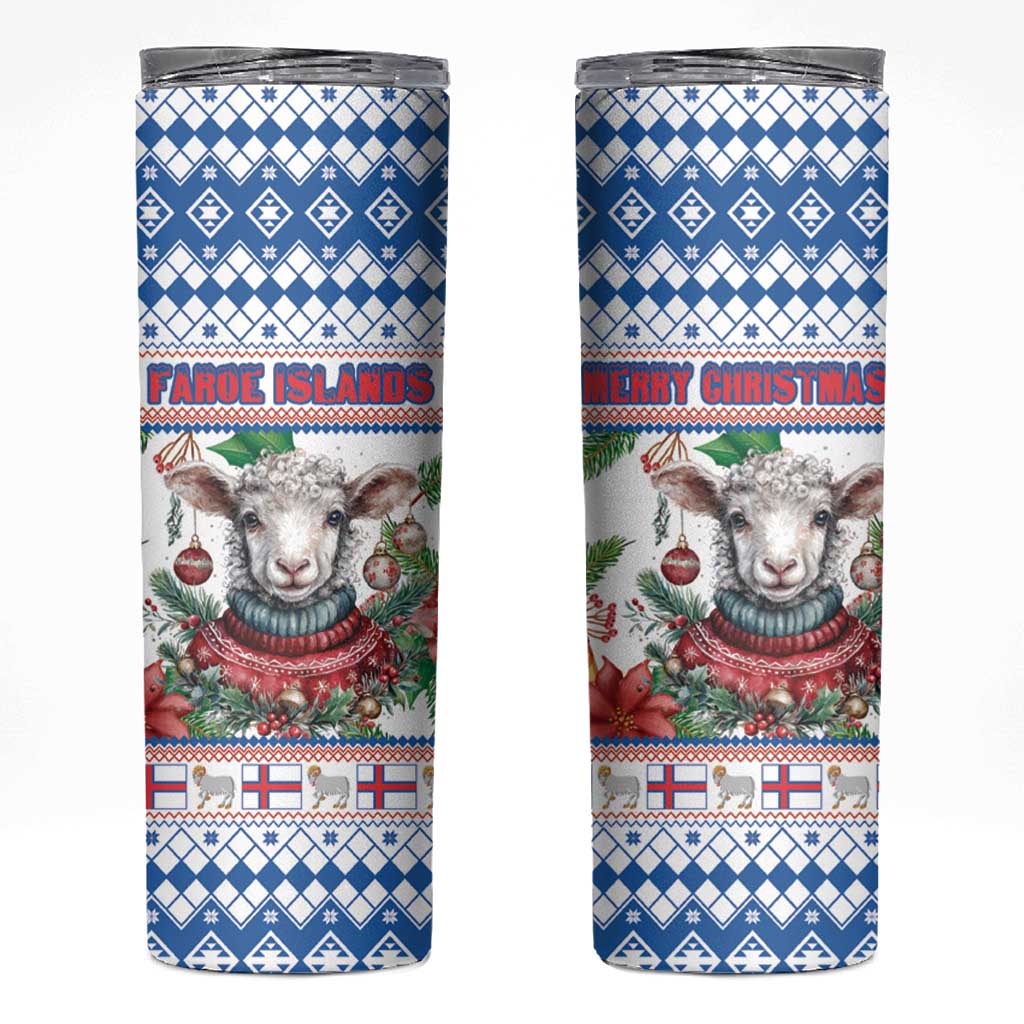 Faroe Islands Christmas Skinny Tumbler Cute Faroese Sheep Xmas Patterns - Wonder Print Shop