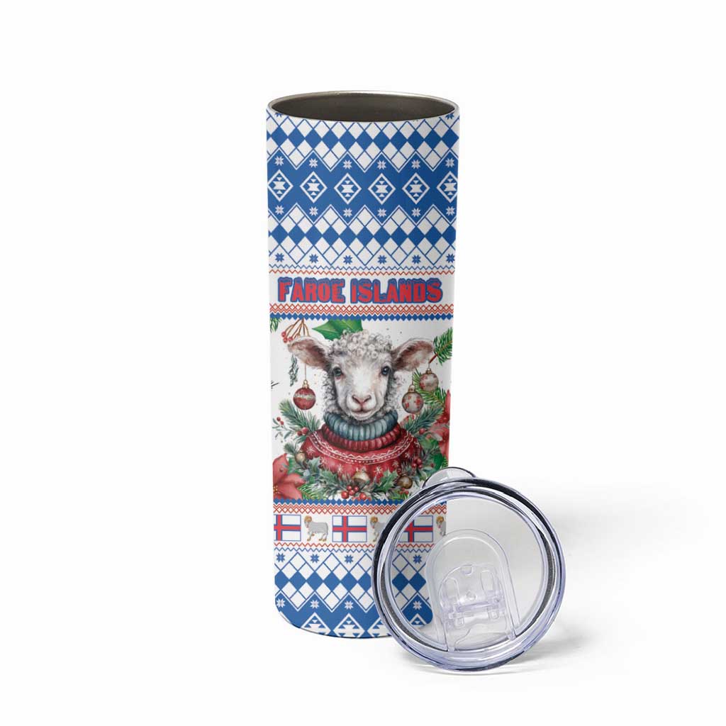 Faroe Islands Christmas Skinny Tumbler Cute Faroese Sheep Xmas Patterns - Wonder Print Shop