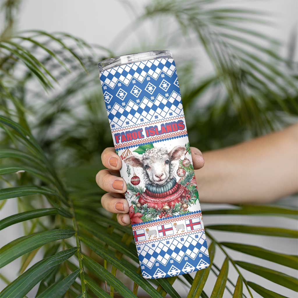 Faroe Islands Christmas Skinny Tumbler Cute Faroese Sheep Xmas Patterns - Wonder Print Shop