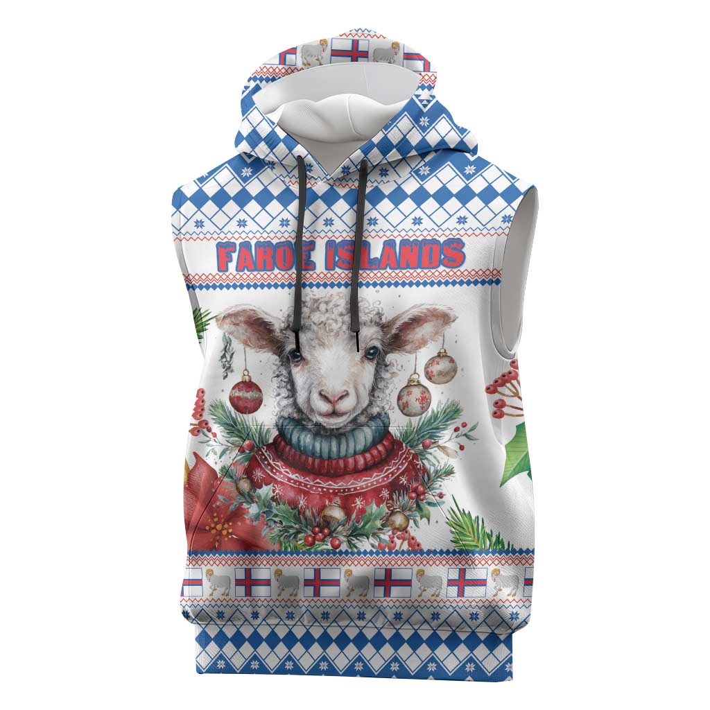 Faroe Islands Christmas Sleeveless Hoodie Cute Faroese Sheep Xmas Patterns - Wonder Print Shop