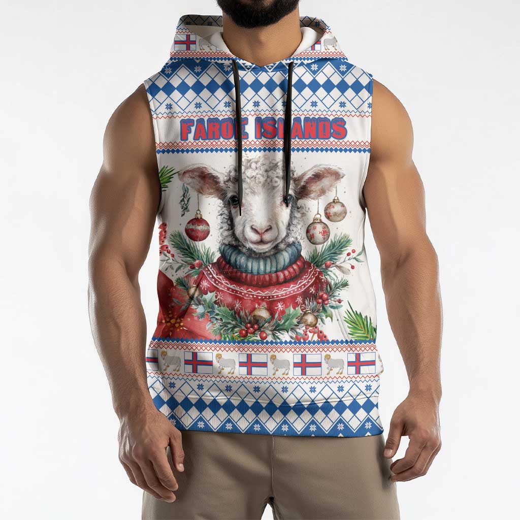 Faroe Islands Christmas Sleeveless Hoodie Cute Faroese Sheep Xmas Patterns - Wonder Print Shop