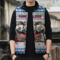 Faroe Islands Christmas Sleeveless Puffer Jacket Cute Faroese Sheep Xmas Patterns - Wonder Print Shop