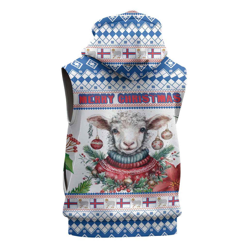 Faroe Islands Christmas Sleeveless Zip Hoodie Cute Faroese Sheep Xmas Patterns - Wonder Print Shop
