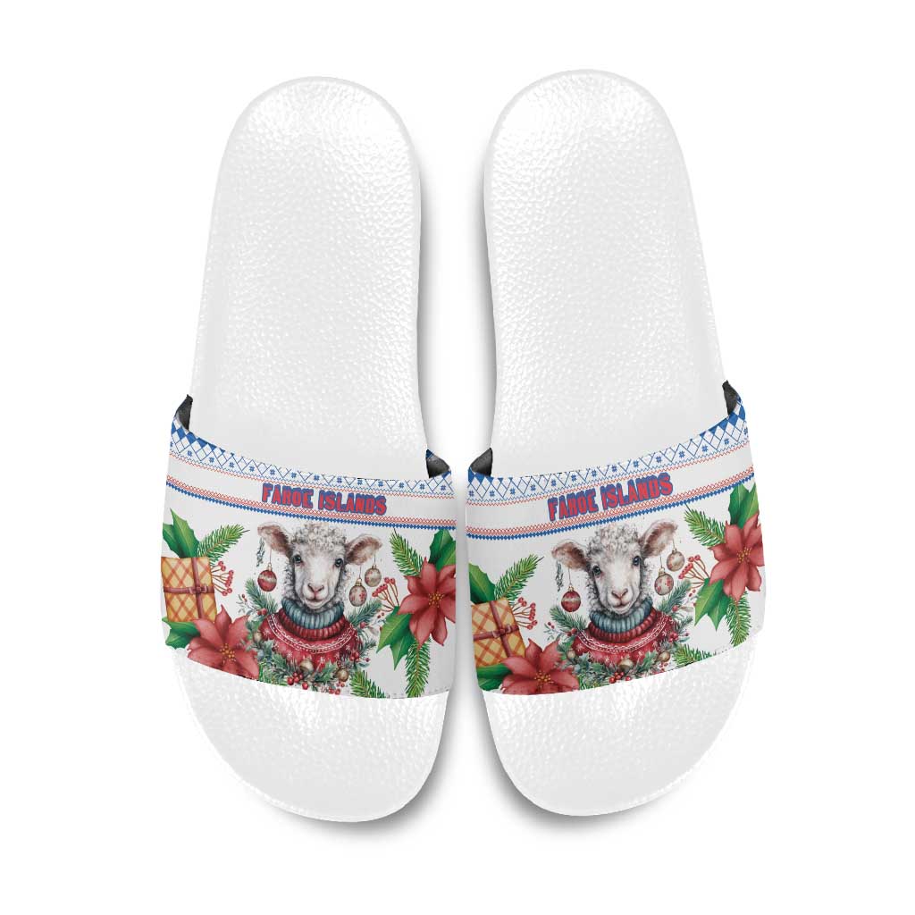 Faroe Islands Christmas Slide Sandals Cute Faroese Sheep Xmas Patterns - Wonder Print Shop