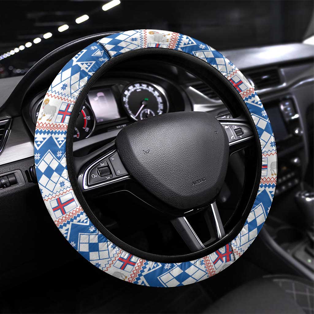 Faroe Islands Christmas Steering Wheel Cover Cute Faroese Sheep Xmas Patterns - Wonder Print Shop