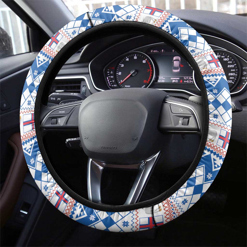 Faroe Islands Christmas Steering Wheel Cover Cute Faroese Sheep Xmas Patterns - Wonder Print Shop
