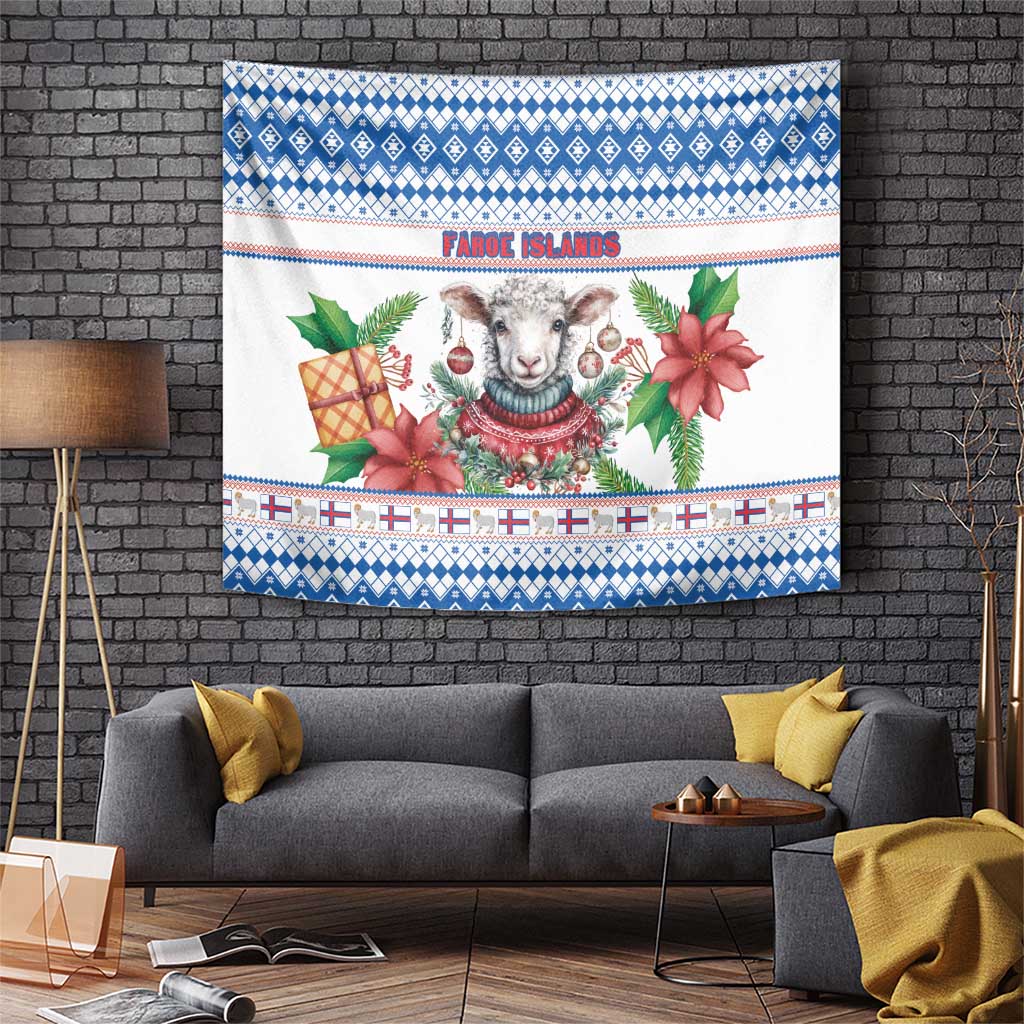 Faroe Islands Christmas Tapestry Cute Faroese Sheep Xmas Patterns - Wonder Print Shop