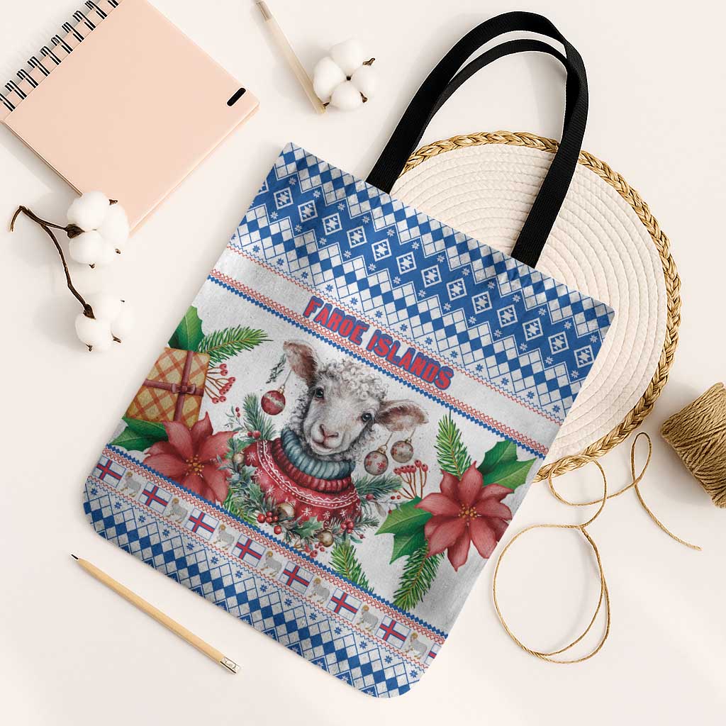 Faroe Islands Christmas Tote Bag Cute Faroese Sheep Xmas Patterns - Wonder Print Shop