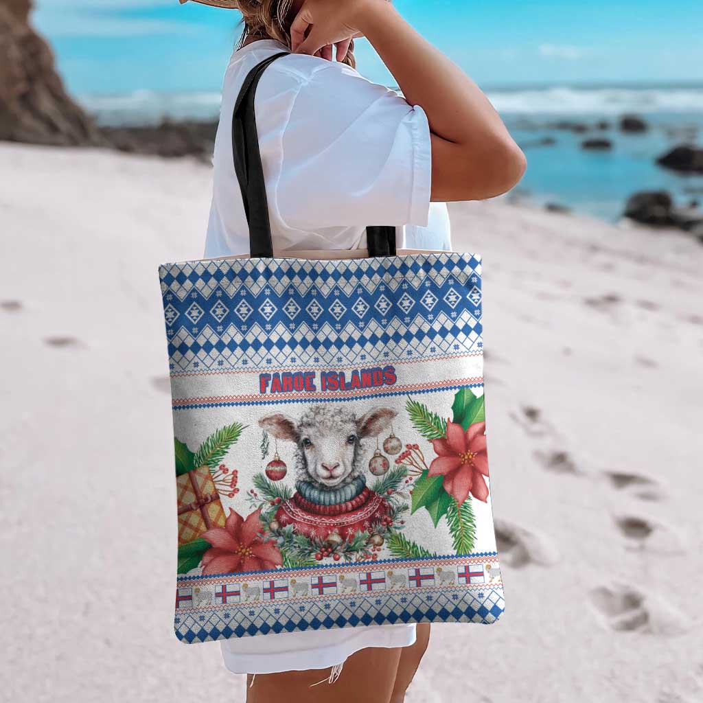 Faroe Islands Christmas Tote Bag Cute Faroese Sheep Xmas Patterns - Wonder Print Shop