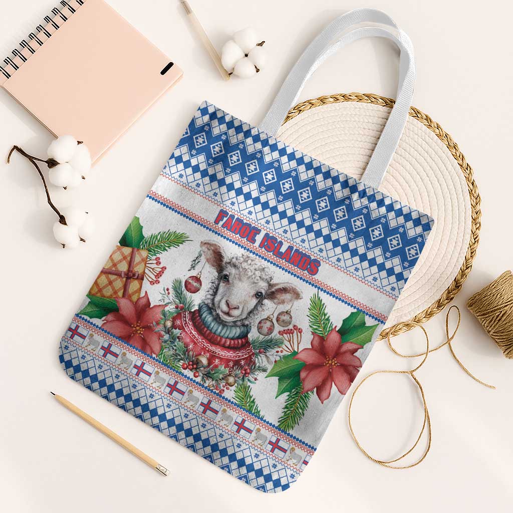 Faroe Islands Christmas Tote Bag Cute Faroese Sheep Xmas Patterns - Wonder Print Shop