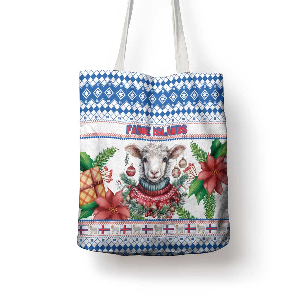 Faroe Islands Christmas Tote Bag Cute Faroese Sheep Xmas Patterns - Wonder Print Shop