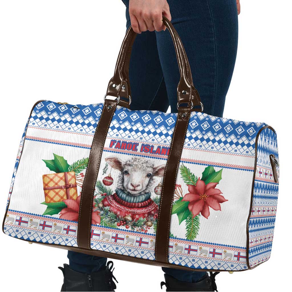 Faroe Islands Christmas Travel Bag Cute Faroese Sheep Xmas Patterns - Wonder Print Shop