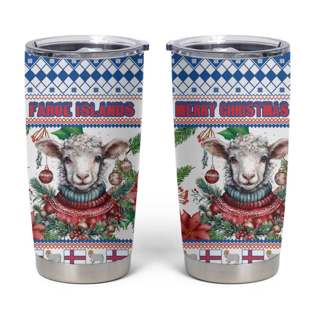 Faroe Islands Christmas Tumbler Cup Cute Faroese Sheep Xmas Patterns - Wonder Print Shop