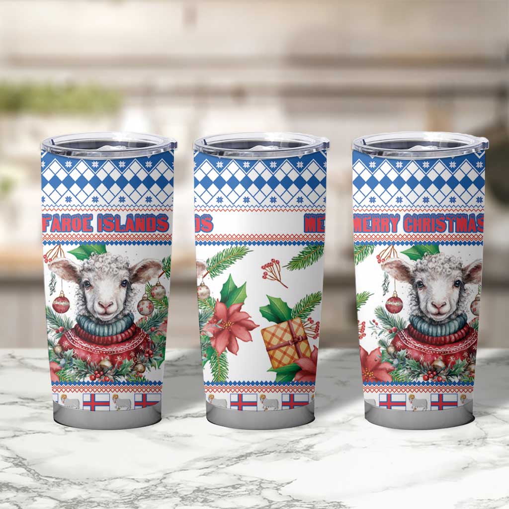 Faroe Islands Christmas Tumbler Cup Cute Faroese Sheep Xmas Patterns - Wonder Print Shop
