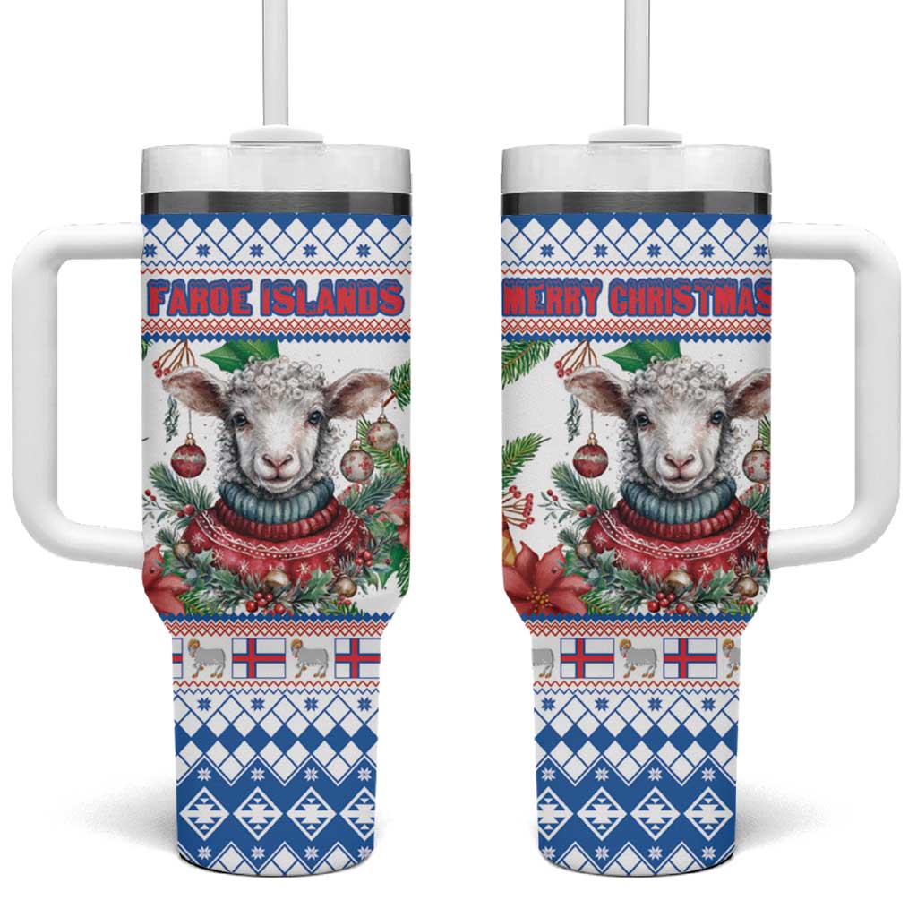 Faroe Islands Christmas Tumbler With Handle Cute Faroese Sheep Xmas Patterns - Wonder Print Shop