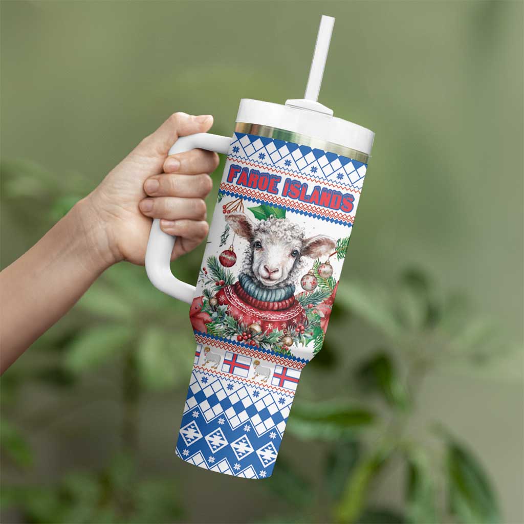 Faroe Islands Christmas Tumbler With Handle Cute Faroese Sheep Xmas Patterns - Wonder Print Shop