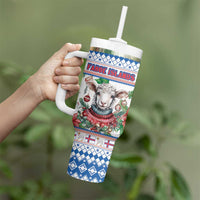 Faroe Islands Christmas Tumbler With Handle Cute Faroese Sheep Xmas Patterns - Wonder Print Shop