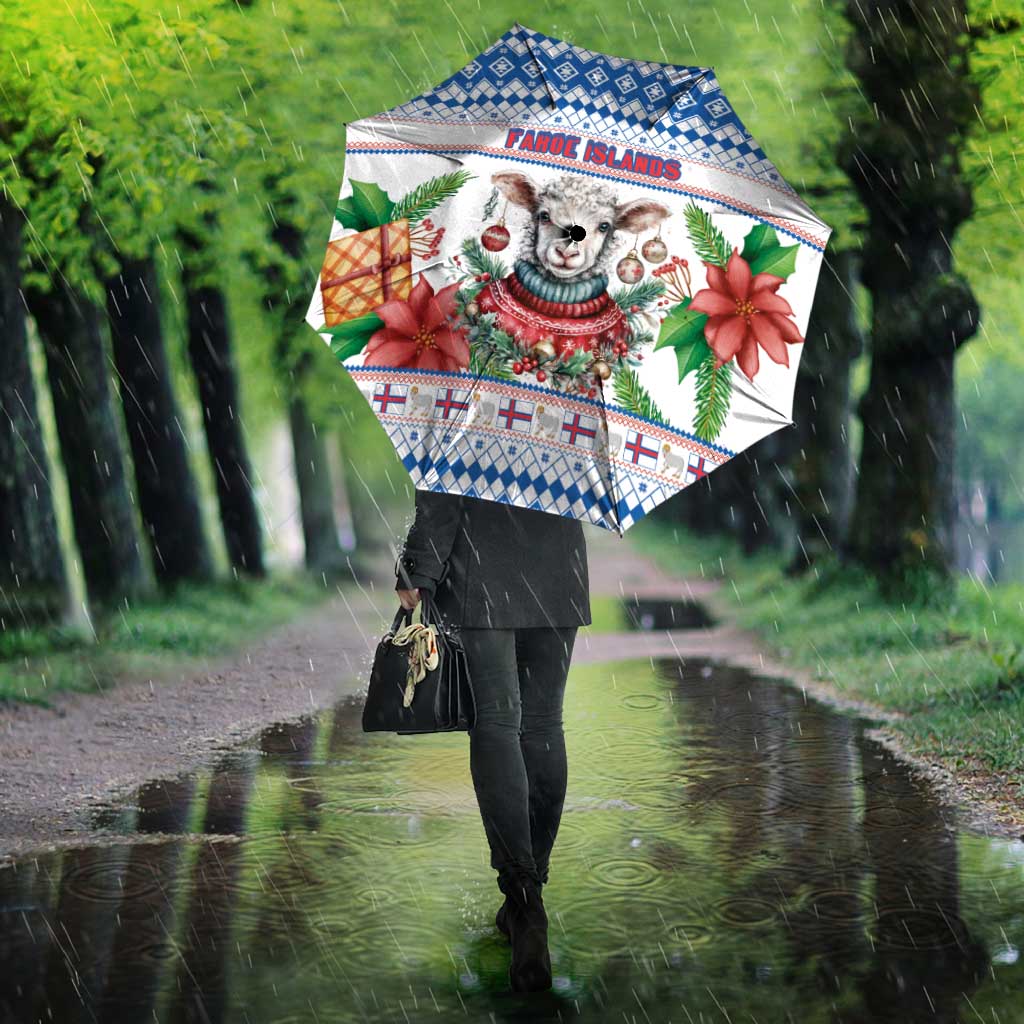 Faroe Islands Christmas Umbrella Cute Faroese Sheep Xmas Patterns - Wonder Print Shop