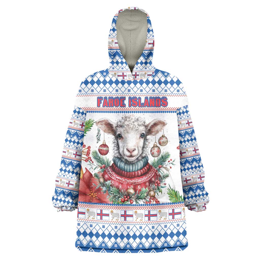 Faroe Islands Christmas Wearable Blanket Hoodie Cute Faroese Sheep Xmas Patterns - Wonder Print Shop