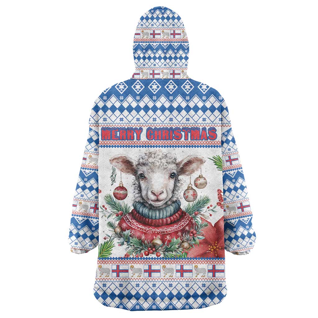 Faroe Islands Christmas Wearable Blanket Hoodie Cute Faroese Sheep Xmas Patterns - Wonder Print Shop