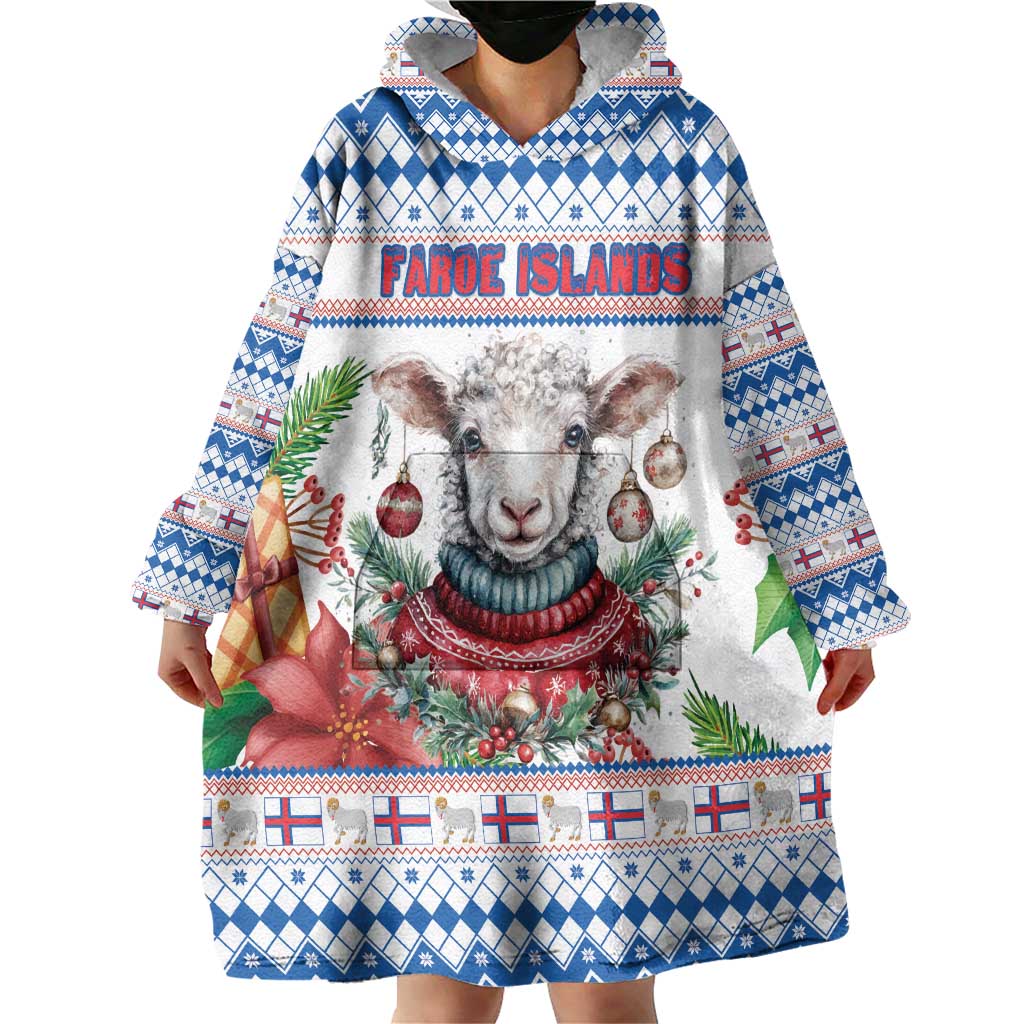 Faroe Islands Christmas Wearable Blanket Hoodie Cute Faroese Sheep Xmas Patterns - Wonder Print Shop