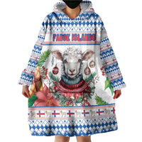 Faroe Islands Christmas Wearable Blanket Hoodie Cute Faroese Sheep Xmas Patterns - Wonder Print Shop
