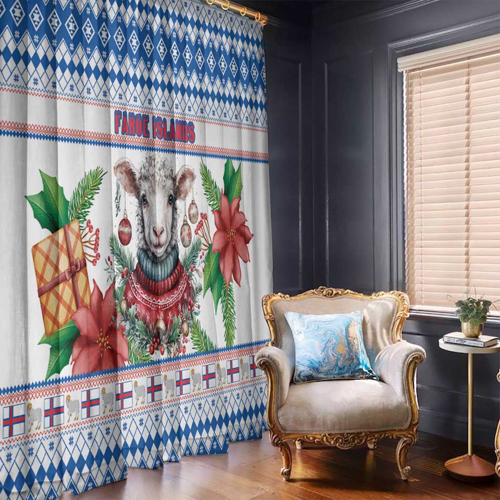 Faroe Islands Christmas Window Curtain Cute Faroese Sheep Xmas Patterns - Wonder Print Shop