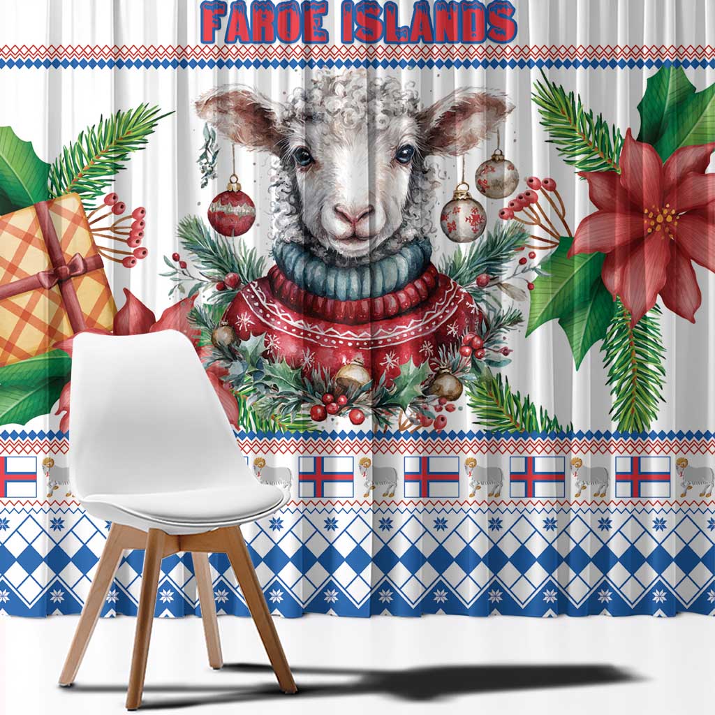 Faroe Islands Christmas Window Curtain Cute Faroese Sheep Xmas Patterns - Wonder Print Shop