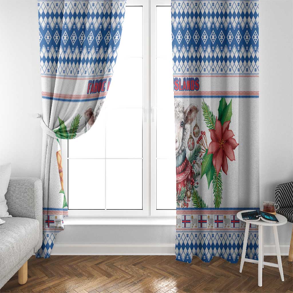 Faroe Islands Christmas Window Curtain Cute Faroese Sheep Xmas Patterns - Wonder Print Shop