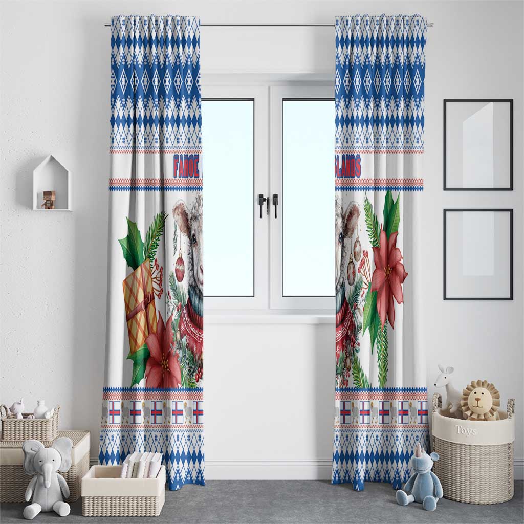 Faroe Islands Christmas Window Curtain Cute Faroese Sheep Xmas Patterns - Wonder Print Shop