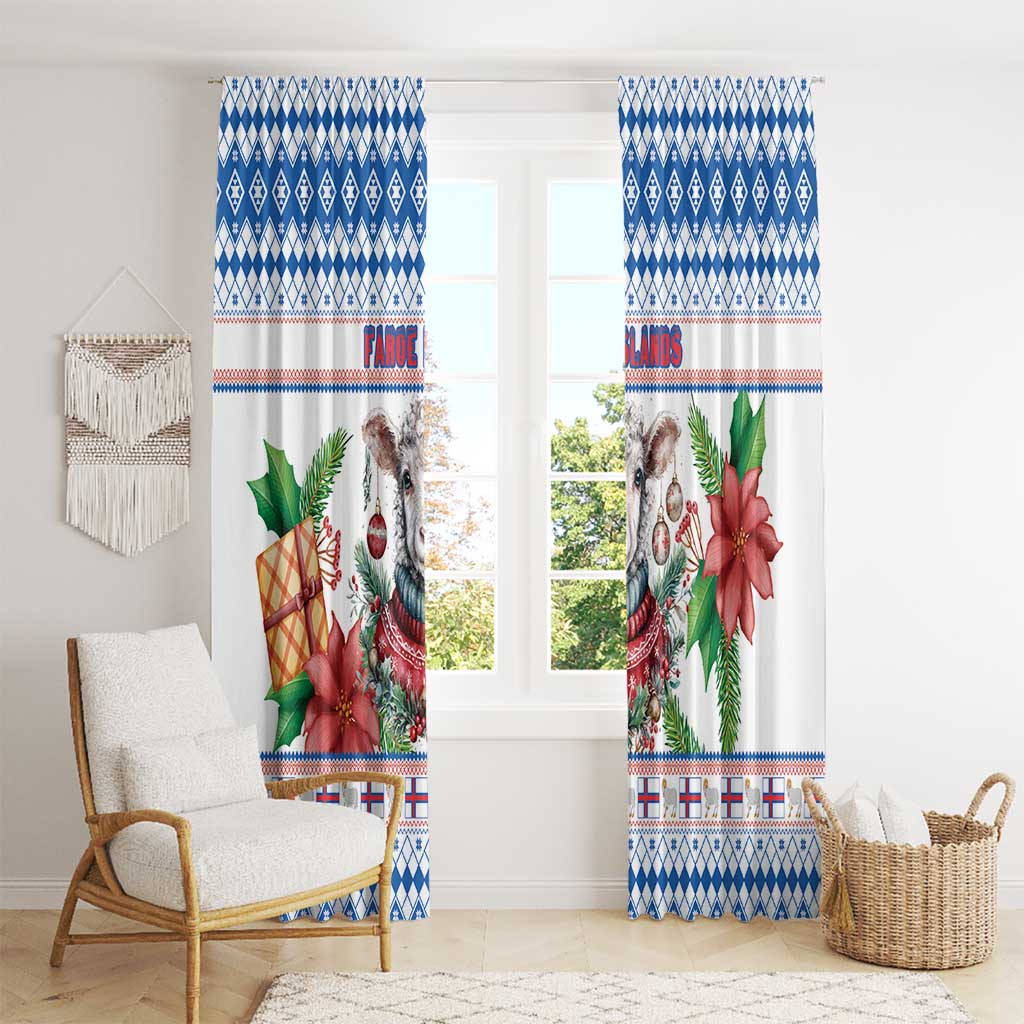 Faroe Islands Christmas Window Curtain Cute Faroese Sheep Xmas Patterns - Wonder Print Shop