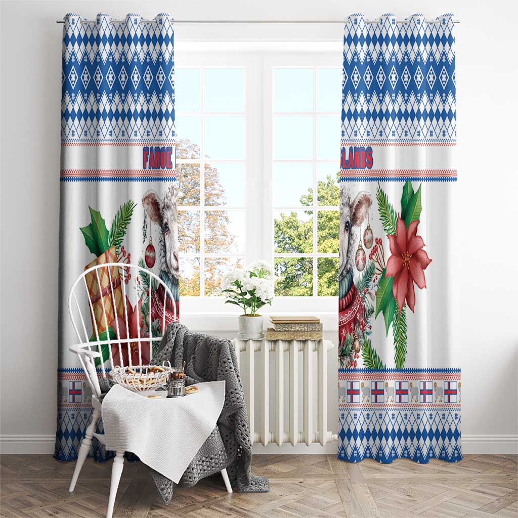 Faroe Islands Christmas Window Curtain Cute Faroese Sheep Xmas Patterns - Wonder Print Shop