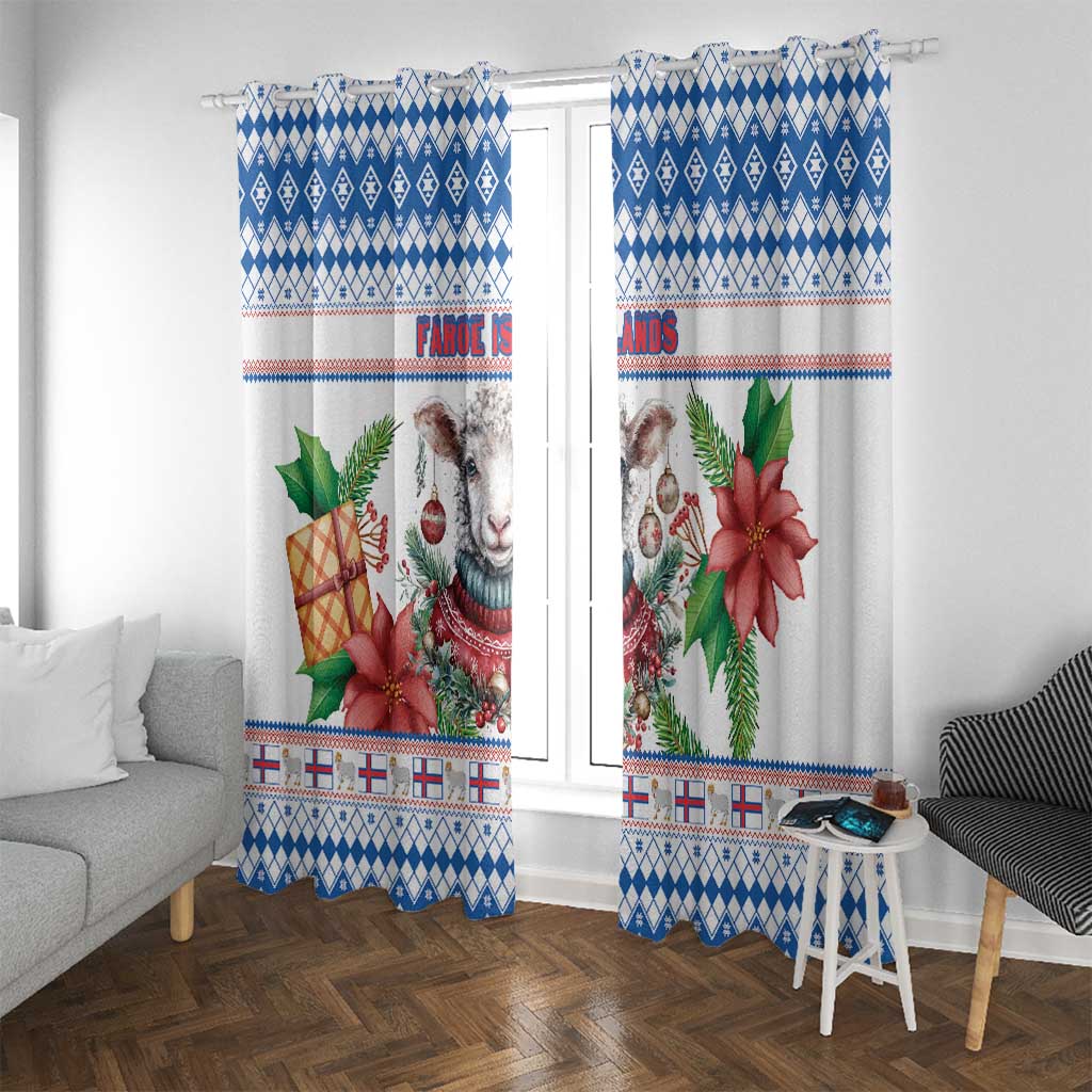 Faroe Islands Christmas Window Curtain Cute Faroese Sheep Xmas Patterns - Wonder Print Shop