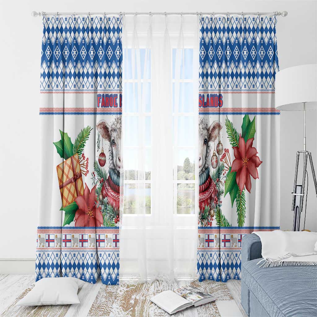 Faroe Islands Christmas Window Curtain Cute Faroese Sheep Xmas Patterns - Wonder Print Shop