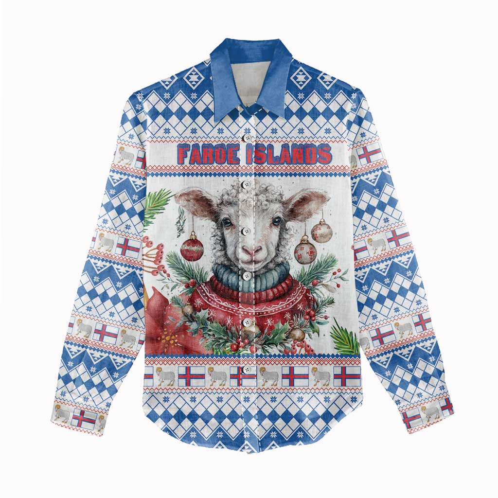 Faroe Islands Christmas Women Casual Shirt Cute Faroese Sheep Xmas Patterns - Wonder Print Shop