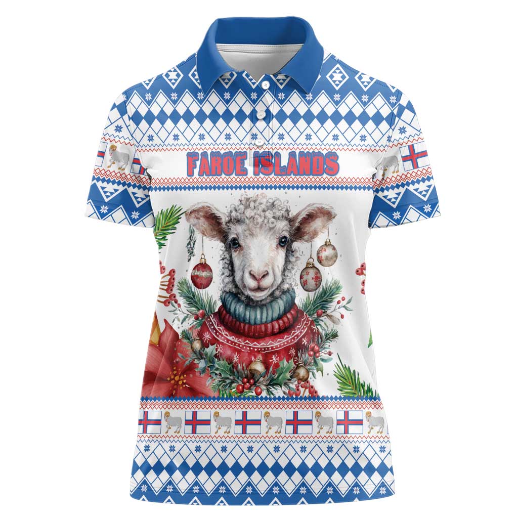 Faroe Islands Christmas Women Polo Shirt Cute Faroese Sheep Xmas Patterns - Wonder Print Shop