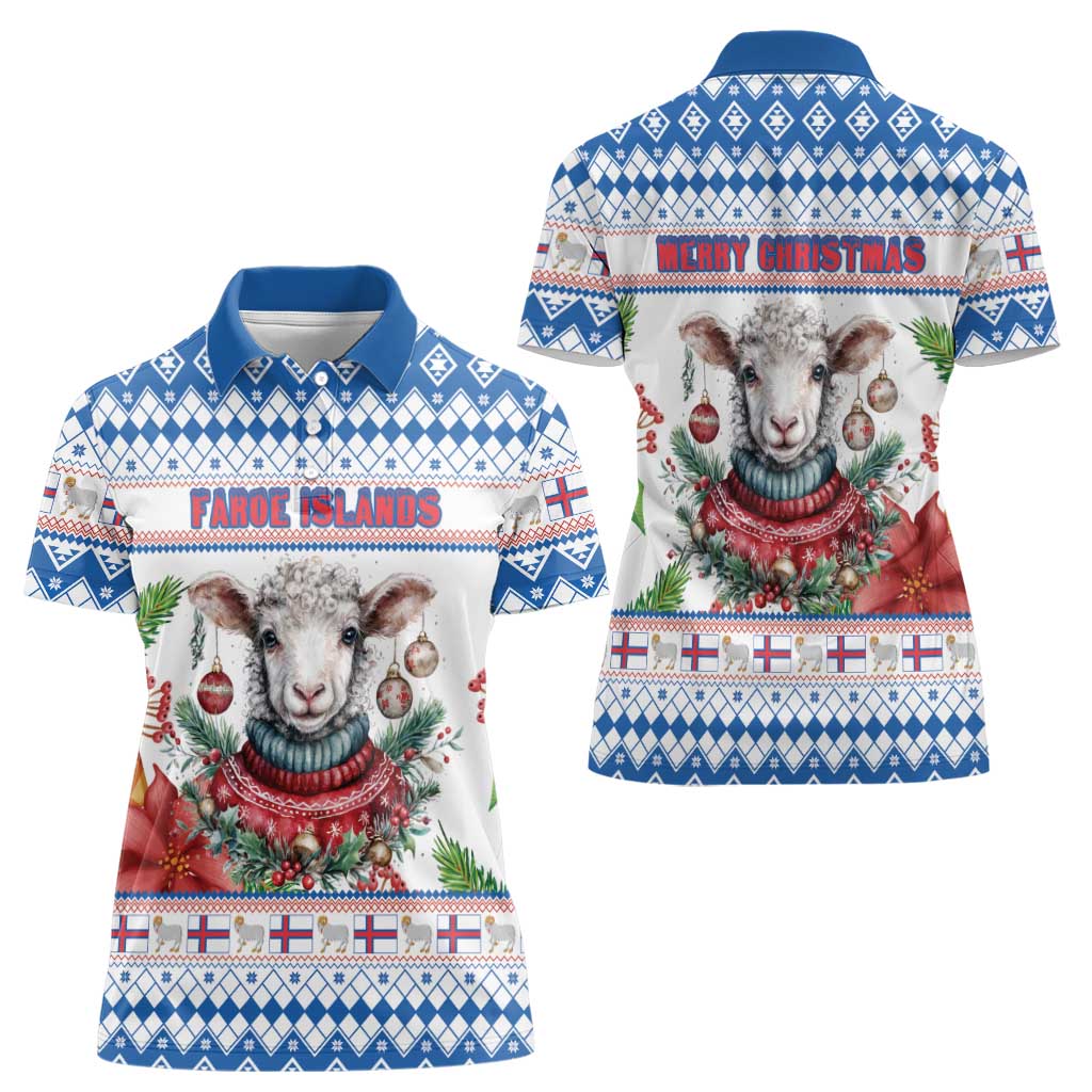 Faroe Islands Christmas Women Polo Shirt Cute Faroese Sheep Xmas Patterns - Wonder Print Shop