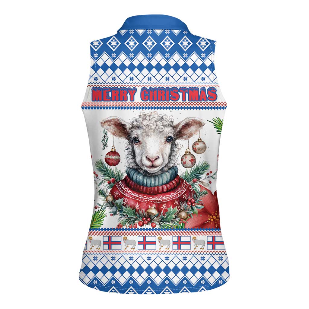 Faroe Islands Christmas Women Sleeveless Polo Shirt Cute Faroese Sheep Xmas Patterns - Wonder Print Shop
