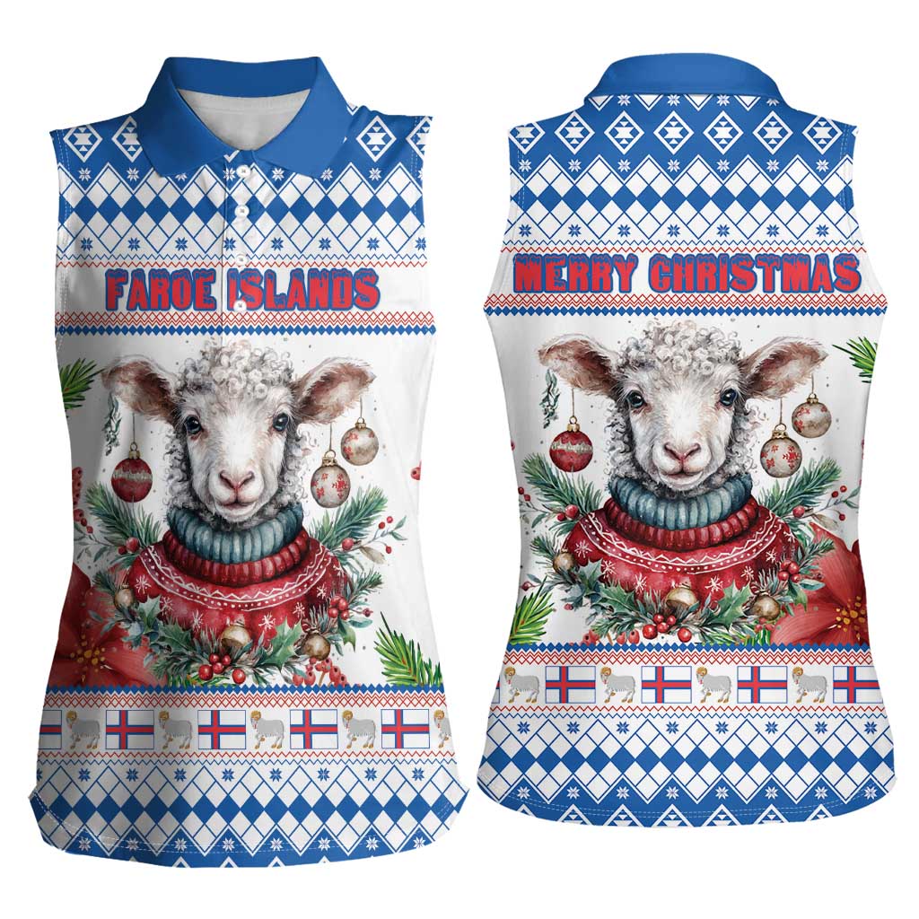 Faroe Islands Christmas Women Sleeveless Polo Shirt Cute Faroese Sheep Xmas Patterns - Wonder Print Shop