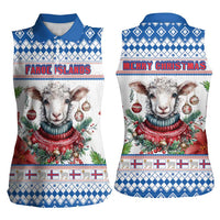 Faroe Islands Christmas Women Sleeveless Polo Shirt Cute Faroese Sheep Xmas Patterns - Wonder Print Shop