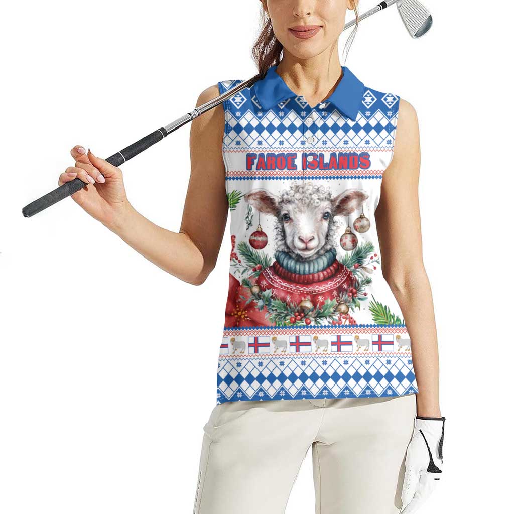 Faroe Islands Christmas Women Sleeveless Polo Shirt Cute Faroese Sheep Xmas Patterns - Wonder Print Shop