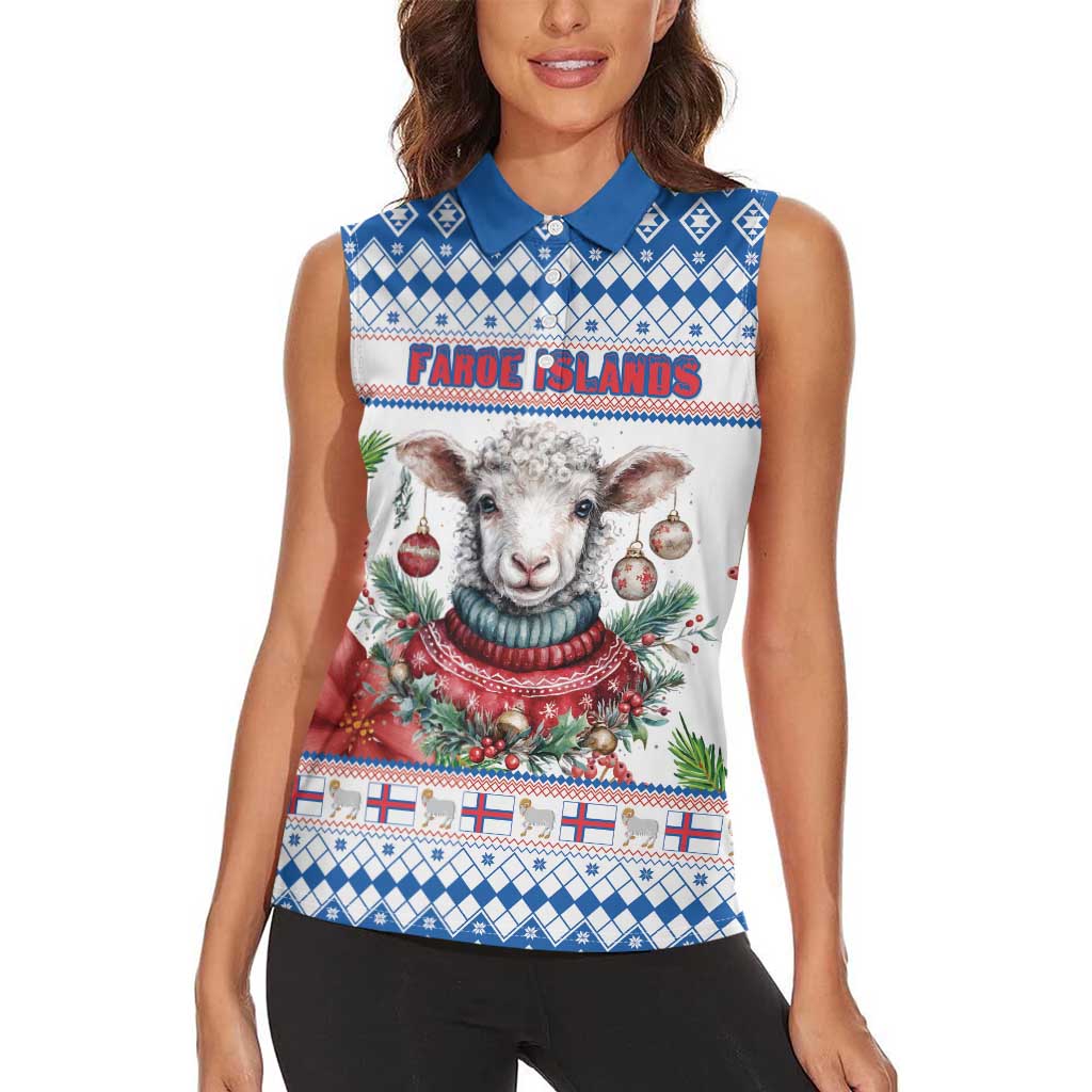 Faroe Islands Christmas Women Sleeveless Polo Shirt Cute Faroese Sheep Xmas Patterns - Wonder Print Shop