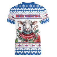 Faroe Islands Christmas Women V-Neck T-Shirt Cute Faroese Sheep Xmas Patterns - Wonder Print Shop