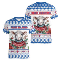 Faroe Islands Christmas Women V-Neck T-Shirt Cute Faroese Sheep Xmas Patterns - Wonder Print Shop
