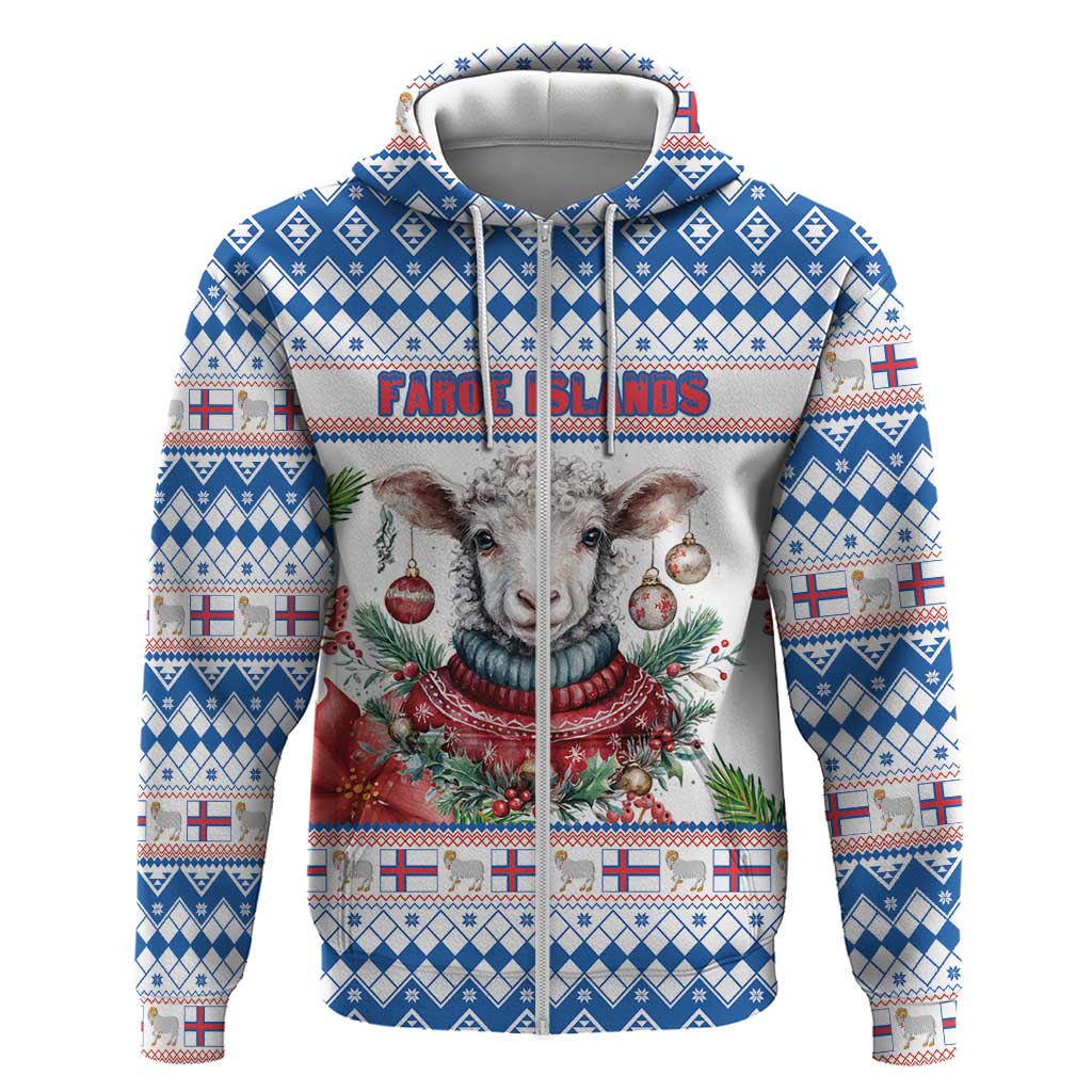 Faroe Islands Christmas Zip Hoodie Cute Faroese Sheep Xmas Patterns - Wonder Print Shop