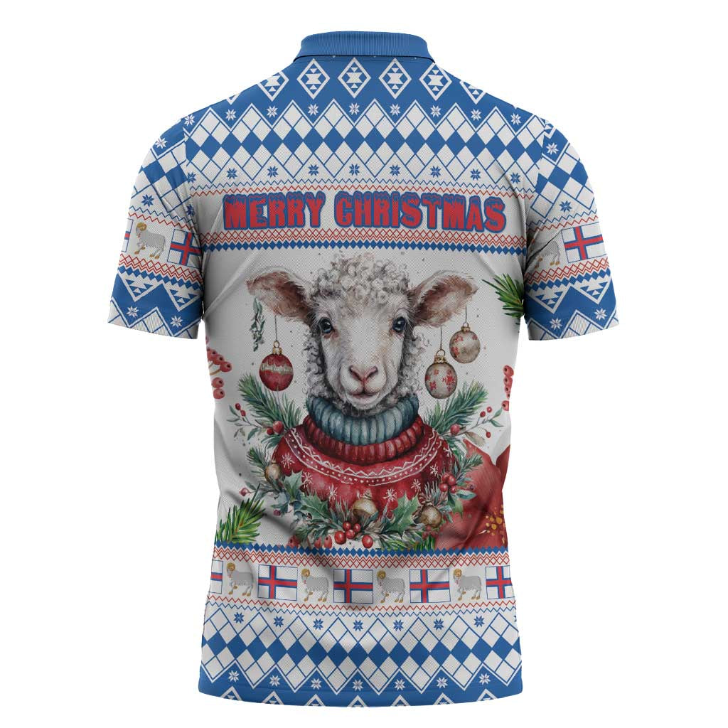 Faroe Islands Christmas Zipper Polo Shirt Cute Faroese Sheep Xmas Patterns - Wonder Print Shop