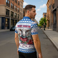 Faroe Islands Christmas Zipper Polo Shirt Cute Faroese Sheep Xmas Patterns - Wonder Print Shop