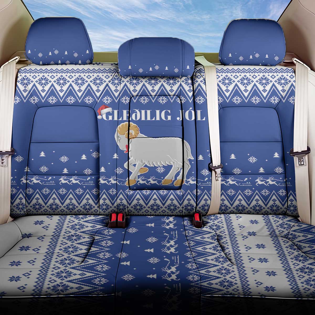 Faroe Islands Christmas Back Car Seat Cover Coat Of Arms Xmas Patterns - Wonder Print Shop
