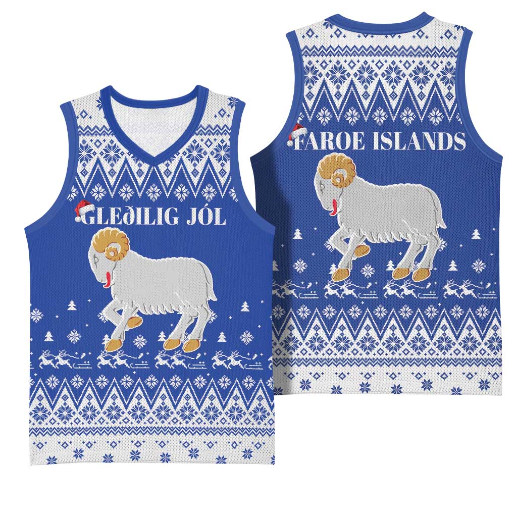 Faroe Islands Christmas Basketball Jersey Coat Of Arms Xmas Patterns - Wonder Print Shop